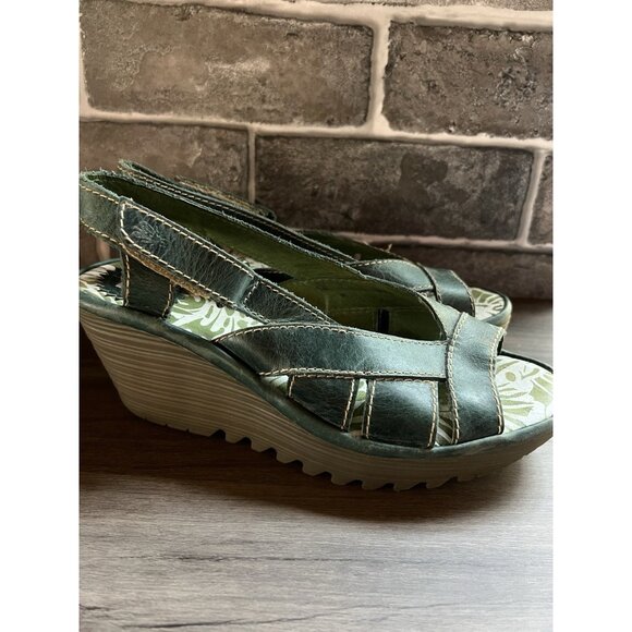 Fly London Yall Green Wedge Womens Sz 37 6.5/7 US - Picture 3 of 16